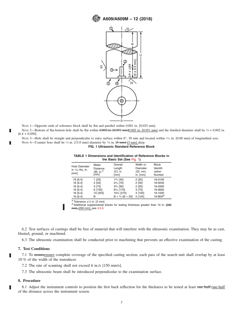 REDLINE ASTM A609/A609M-12(2018) - Standard Practice for  Castings, Carbon, Low-Alloy, and Martensitic Stainless Steel,  Ultrasonic Examination Thereof