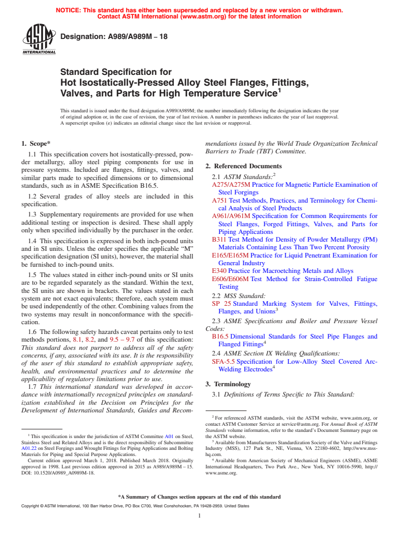 ASTM A989/A989M-18 - Standard Specification for Hot Isostatically ...