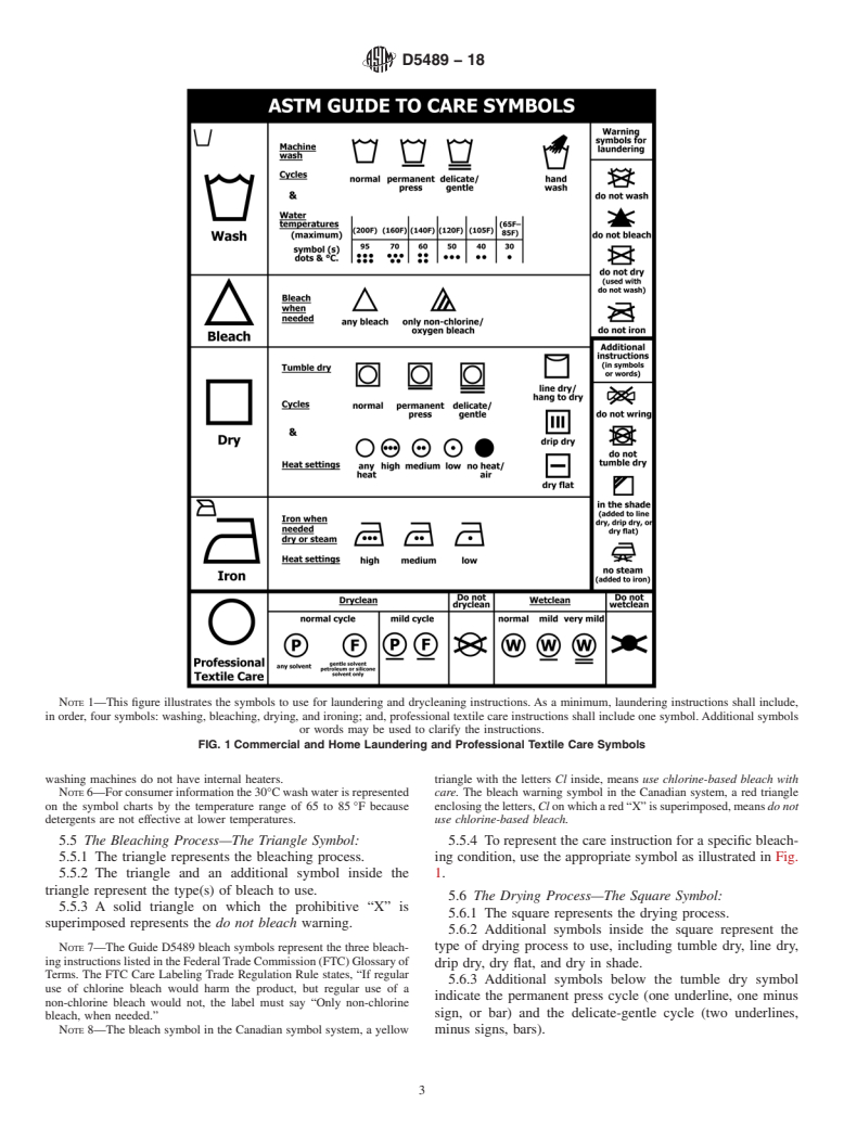 ASTM D5489-18 - Standard Guide for Care Symbols for Care Instructions on Textile Products