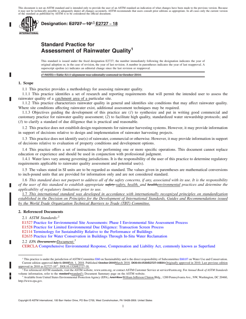 REDLINE ASTM E2727-18 - Standard Practice for Assessment of Rainwater Quality