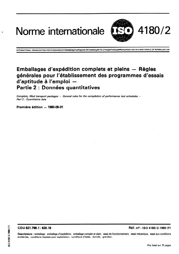 ISO 4180-2:1980 - Emballages d'expédition complets et pleins -- Regles générales pour l'établissement des programmes d'essais d'aptitude a l'emploi