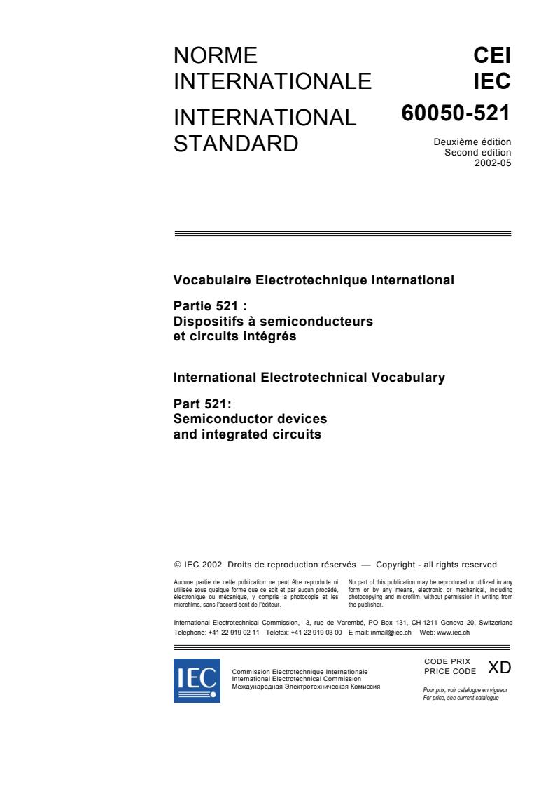 IEC 60050-521:2002 - International Electrotechnical Vocabulary (IEV) - Part 521: Semiconductor devices and integrated circuits