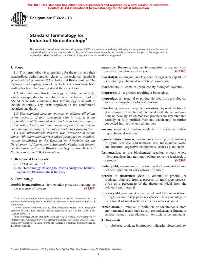 ASTM E3072-18 - Standard Terminology for Industrial Biotechnology