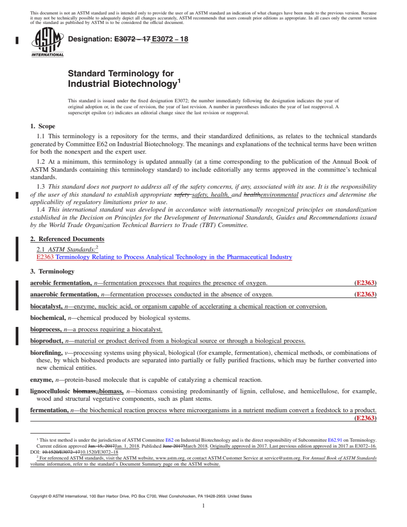REDLINE ASTM E3072-18 - Standard Terminology for Industrial Biotechnology