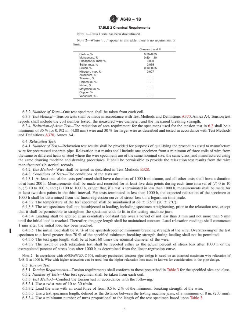 REDLINE ASTM A648-18 - Standard Specification for  Steel Wire, Hard-Drawn for Prestressed Concrete Pipe