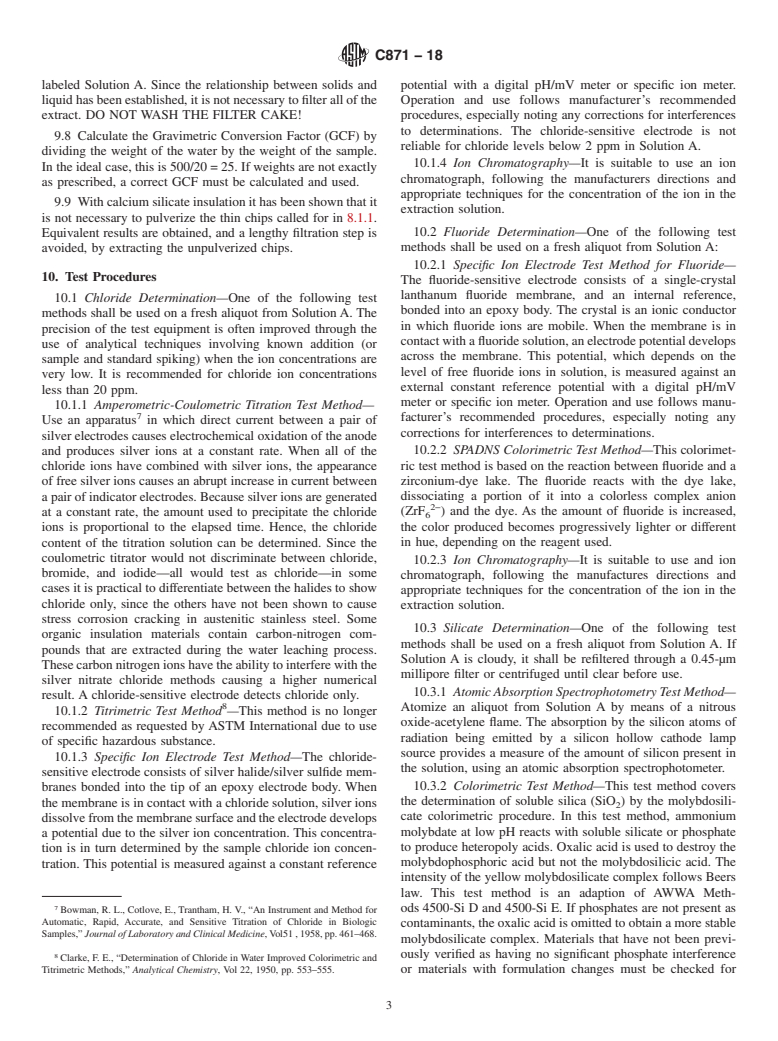 ASTM C871-18 - Standard Test Methods for Chemical Analysis of Thermal Insulation Materials for Leachable  Chloride, Fluoride, Silicate, and Sodium Ions