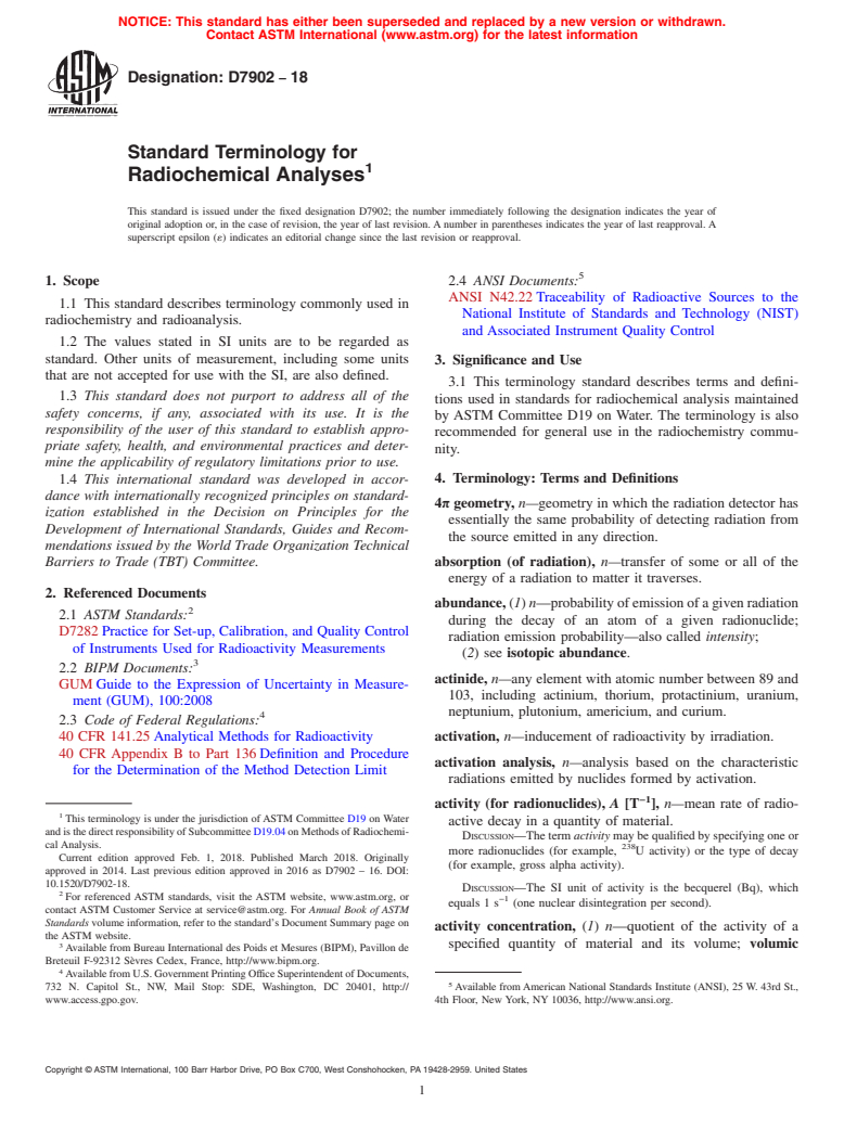 ASTM D7902-18 - Standard Terminology for Radiochemical Analyses