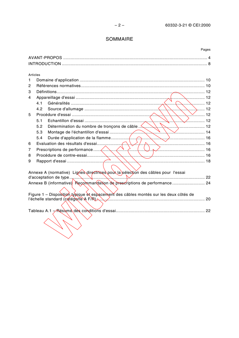 IEC 60332-3-21:2000 IEC 60332-3-21:2000 - Tests on electric cables under fire conditions - Part 3-21: Test for vertical flame spread of vertically-mounted bunched wires or cables - Category A F/R
Released:10/9/2000
Isbn:283185461X - Page 4 preview