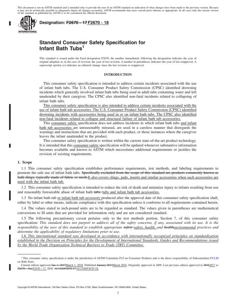 REDLINE ASTM F2670-18 - Standard Consumer Safety Specification for  Infant Bath Tubs