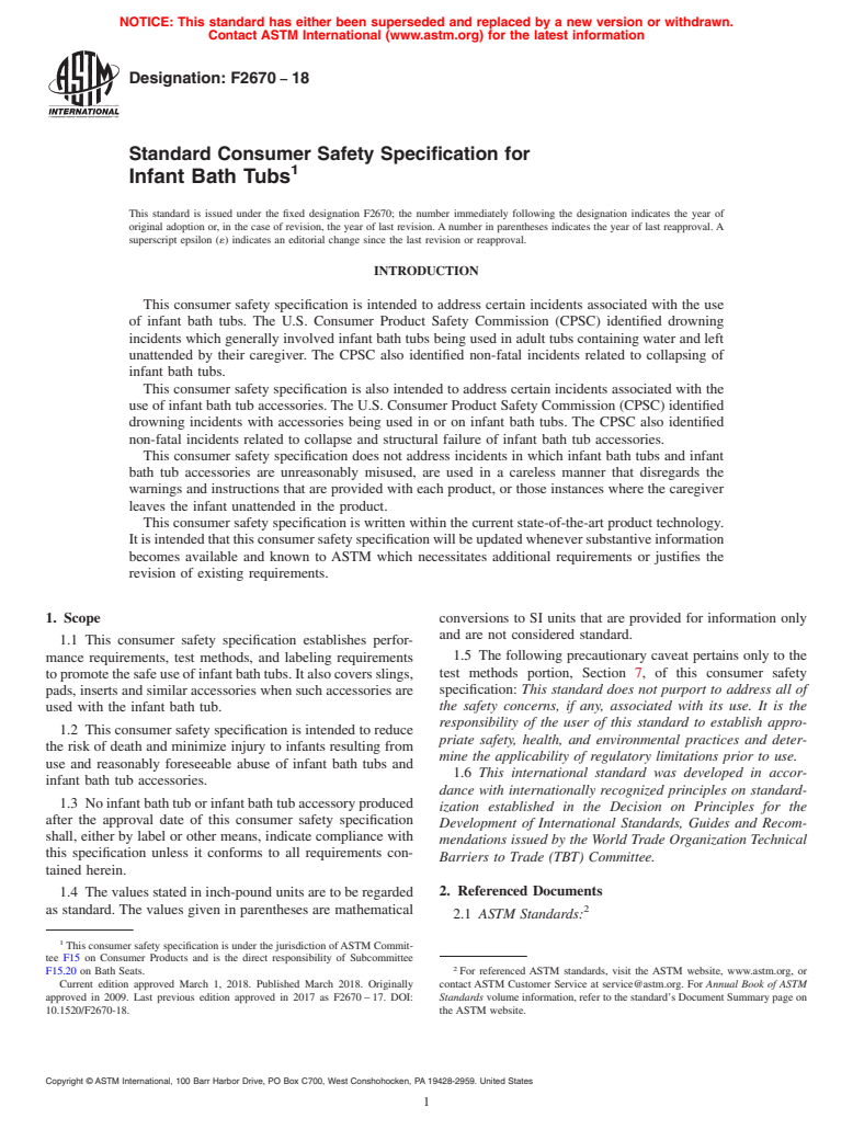 ASTM F2670-18 - Standard Consumer Safety Specification for  Infant Bath Tubs