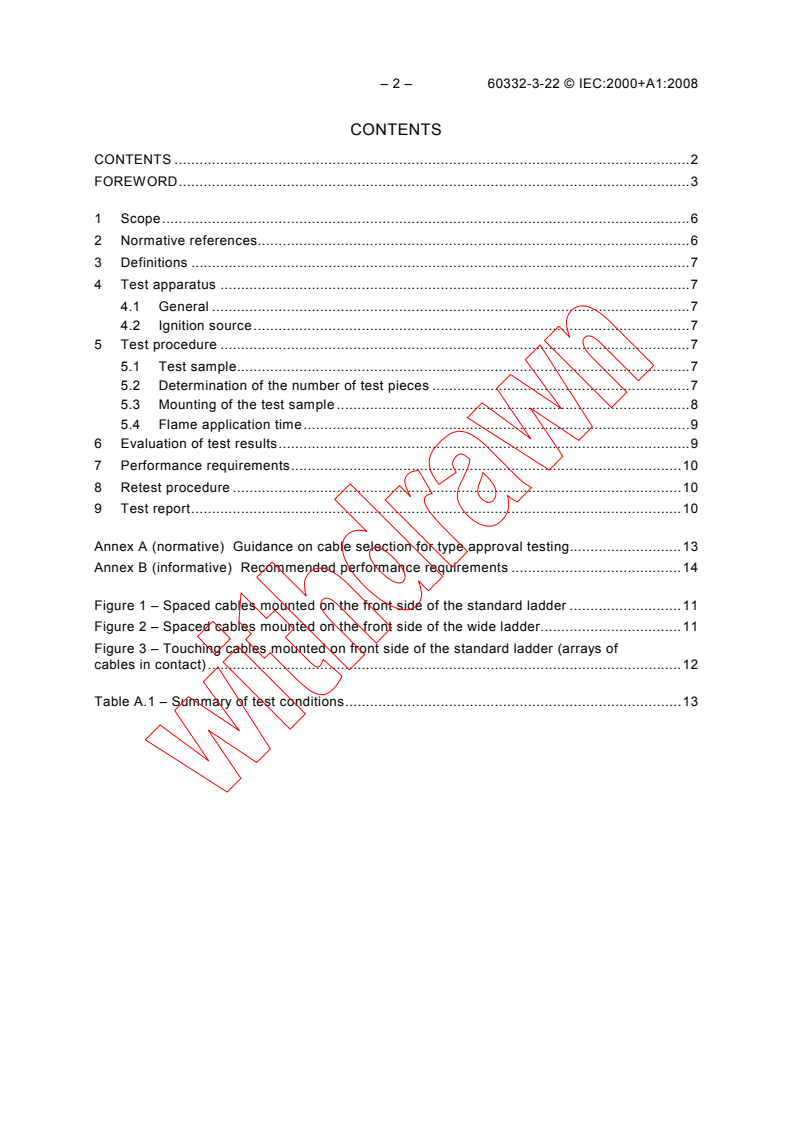 IEC 60332-3-22:2000 IEC 60332-3-22:2000+AMD1:2008 CSV - Tests on electric and optical fibre cables under fire conditions - Part 3-22: Test for vertical flame spread of vertically-mounted bunched wires or cables - Category A
Released:2/25/2009
Isbn:9782889101320 - Page 4 preview