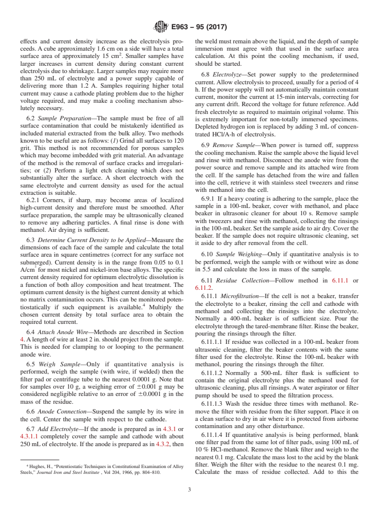 ASTM E963-95(2017) - Standard Practice for  Electrolytic Extraction of Phases from Ni and Ni-Fe Base Superalloys  Using a Hydrochloric-Methanol Electrolyte (Withdrawn 2018)