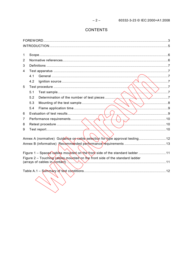 IEC 60332-3-23:2000 IEC 60332-3-23:2000+AMD1:2008 CSV - Tests on electric and optical fibre cables under fire conditions - Part 3-23: Test for vertical flame spread of vertically-mounted bunched wires or cables - Category B
Released:2/25/2009
Isbn:9782889101344 - Page 4 preview