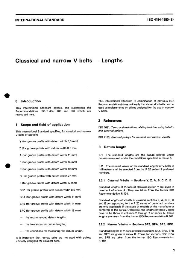 ISO 4184:1980 - Classical and narrow V-belts -- Lengths