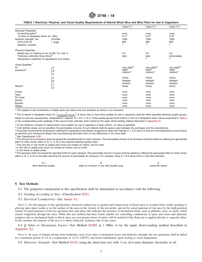 REDLINE ASTM D748-18 - Standard Specification for  Natural Block Mica and Mica Films Suitable for Use in Fixed   Mica-Dielectric Capacitors