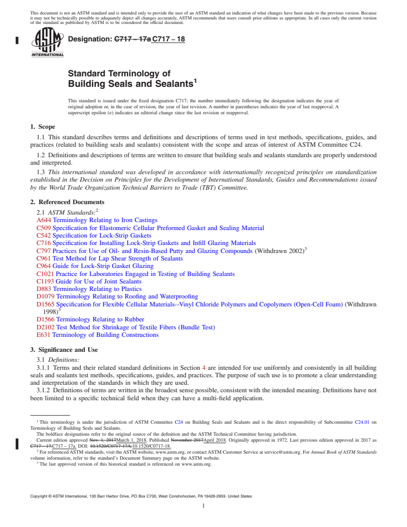REDLINE ASTM C717-18 - Standard Terminology of  Building Seals and Sealants
