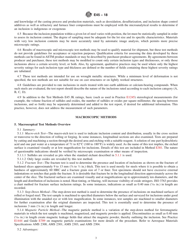 REDLINE ASTM E45-18 - Standard Test Methods for  Determining the Inclusion Content of Steel