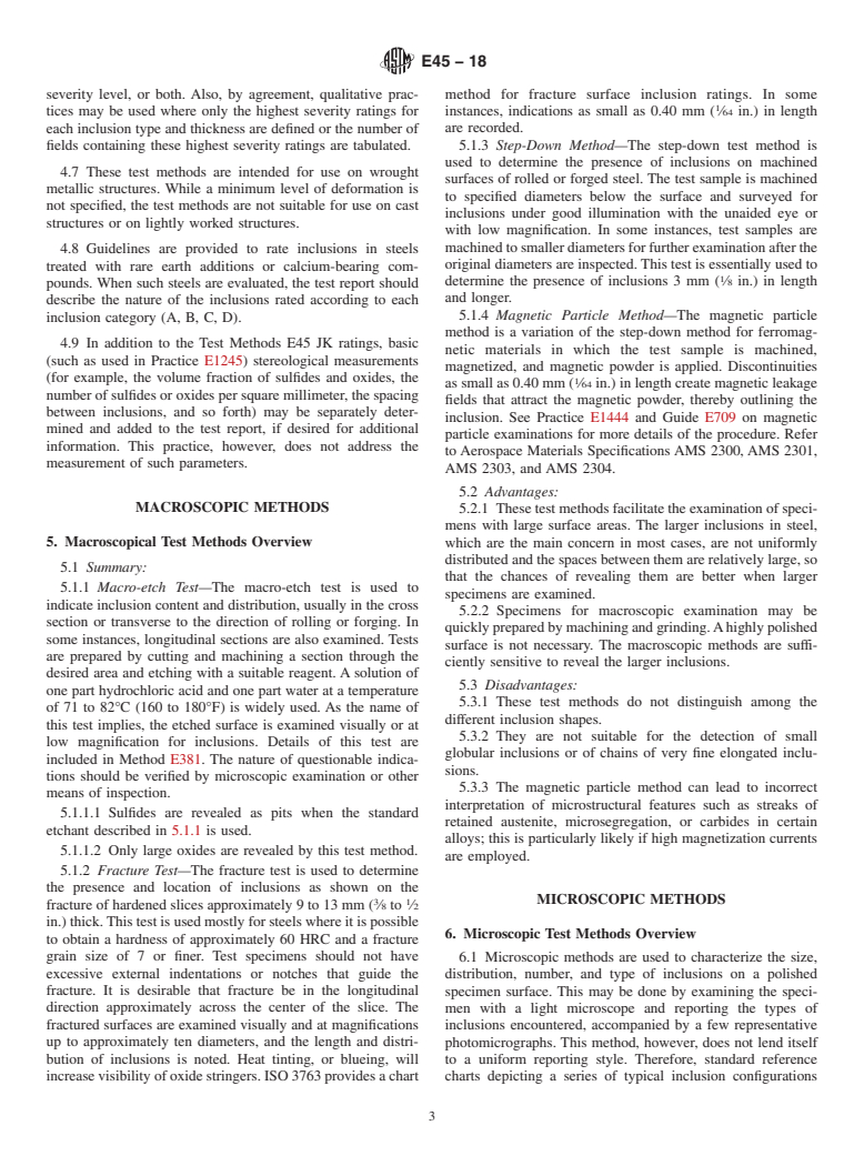 ASTM E45-18 - Standard Test Methods for  Determining the Inclusion Content of Steel