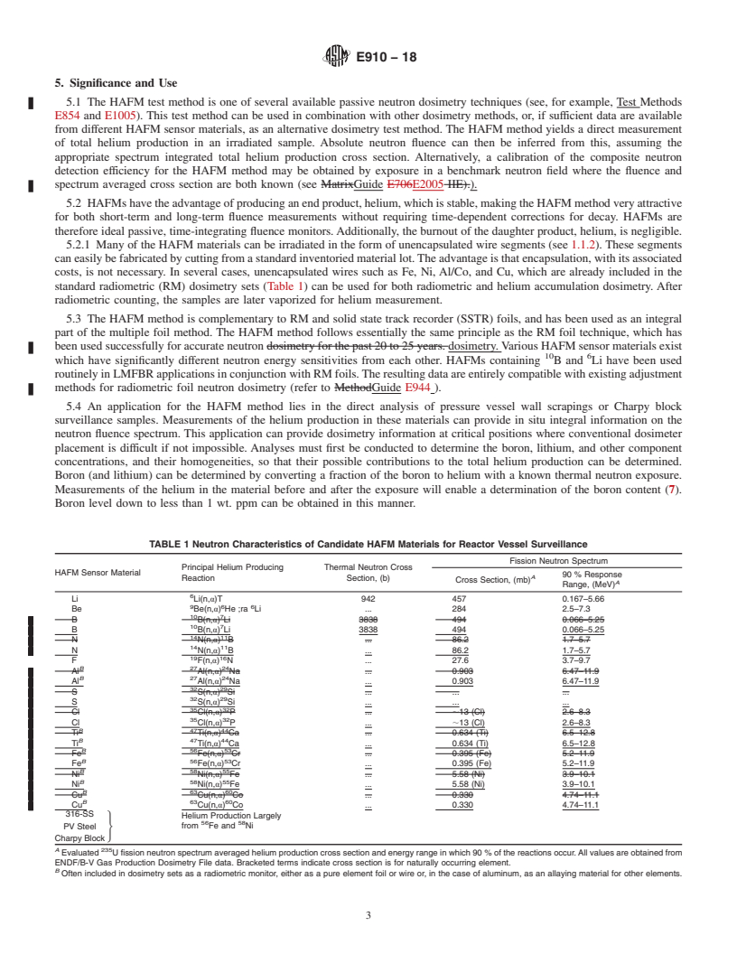 REDLINE ASTM E910-18 - Standard Test Method for  Application and Analysis of Helium Accumulation Fluence Monitors for Reactor Vessel Surveillance