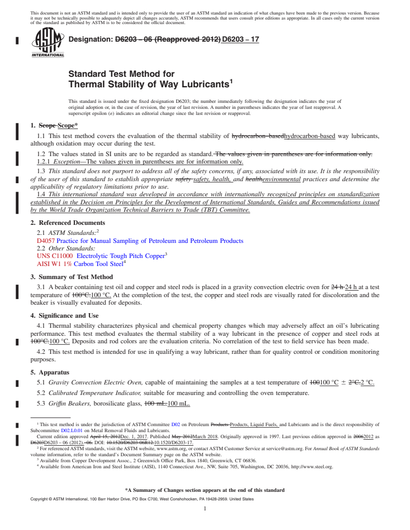 REDLINE ASTM D6203-17 - Standard Test Method for  Thermal Stability of Way Lubricants