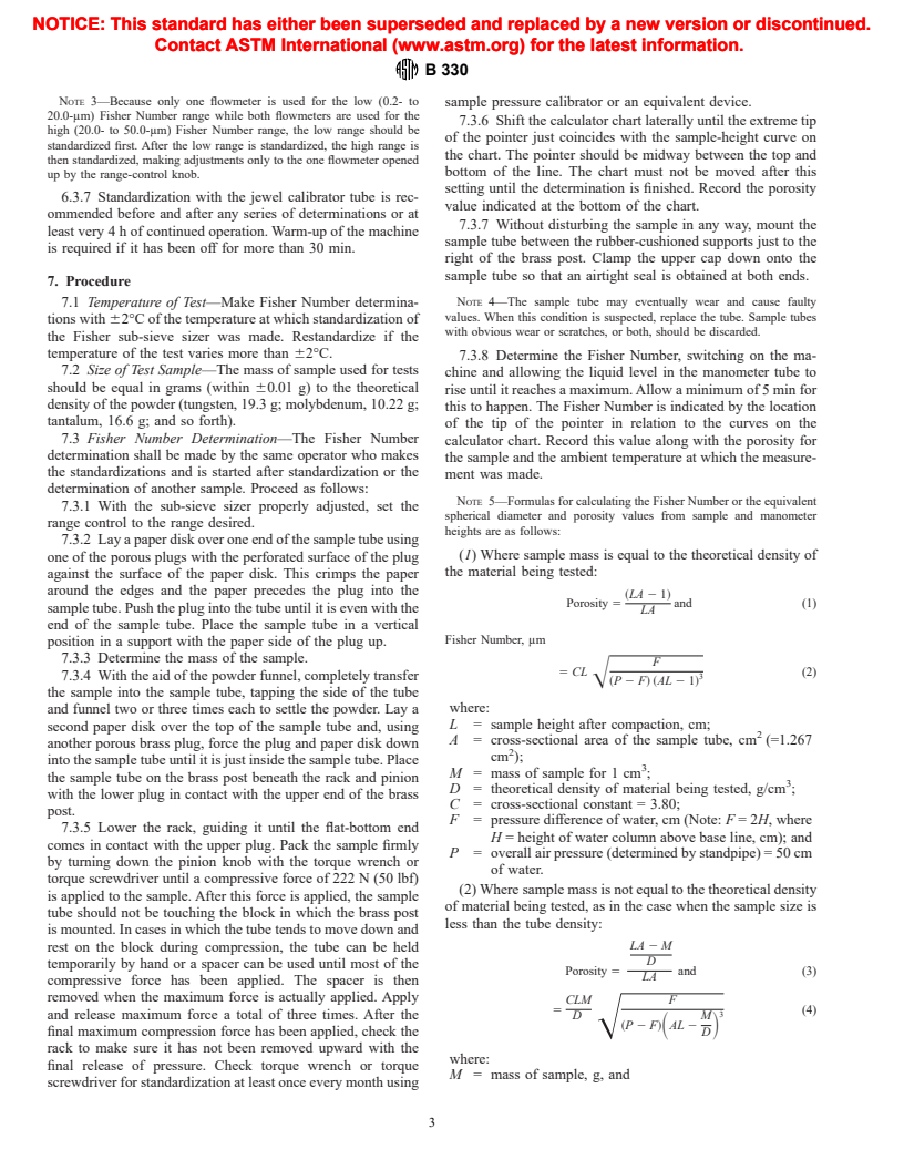 ASTM B330-00 - Standard Test Method for Fisher Number of Metal Powders and  Related Compounds