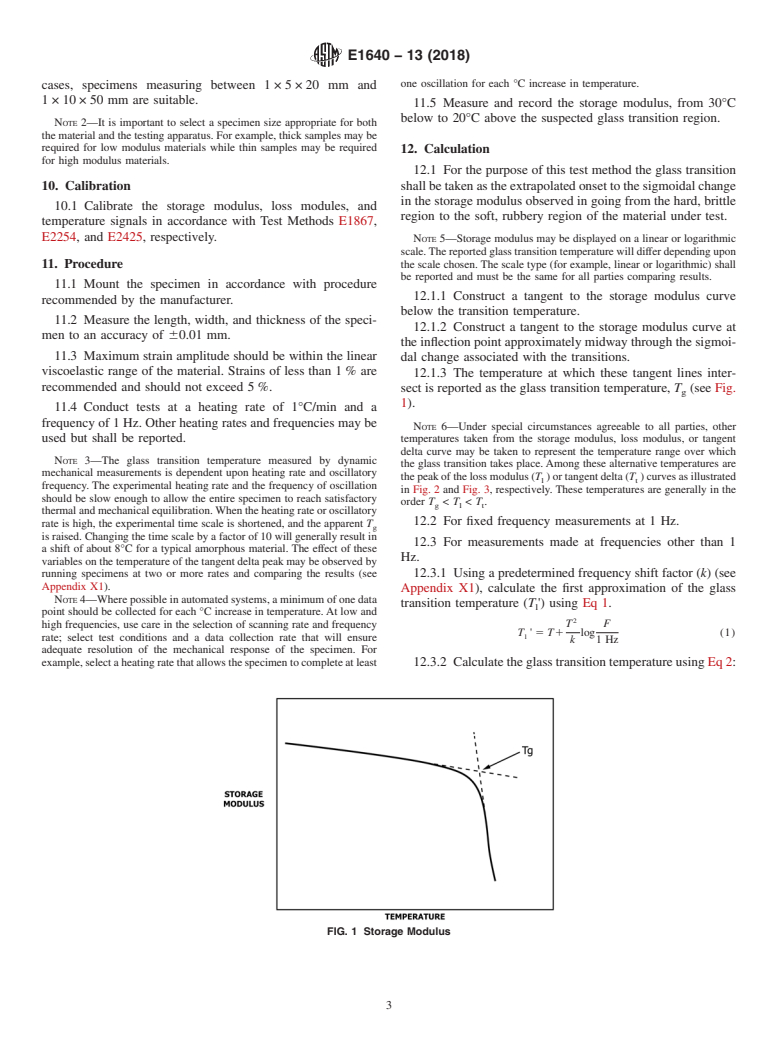 ASTM E1640-13(2018) - Standard Test Method for  Assignment of the Glass Transition Temperature By Dynamic Mechanical  Analysis