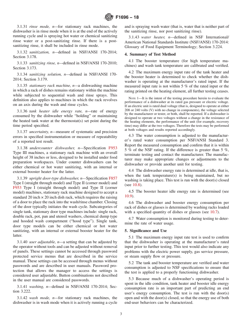 ASTM F1696-18 - Standard Test Method for Energy Performance of Stationary-Rack, Door-Type Commercial  Dishwashing Machines