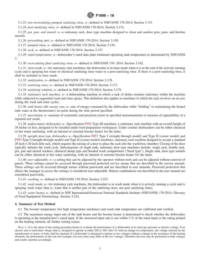 REDLINE ASTM F1696-18 - Standard Test Method for Energy Performance of Stationary-Rack, Door-Type Commercial  Dishwashing Machines