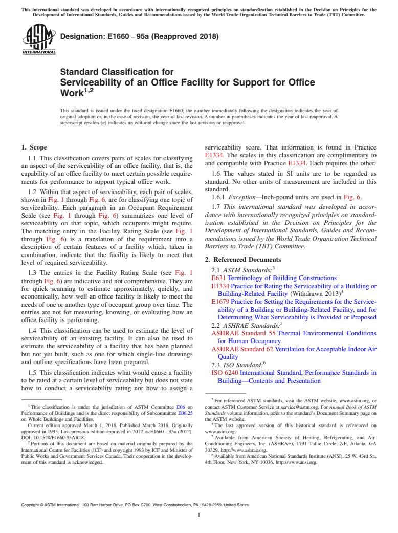 ASTM E1660-95a(2018) - Standard Classification for Serviceability of an Office Facility for Support for Office  Work