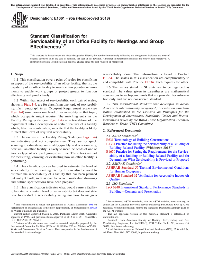 ASTM E1661-95a(2018) - Standard Classification for Serviceability of an Office Facility for Meetings and Group  Effectiveness