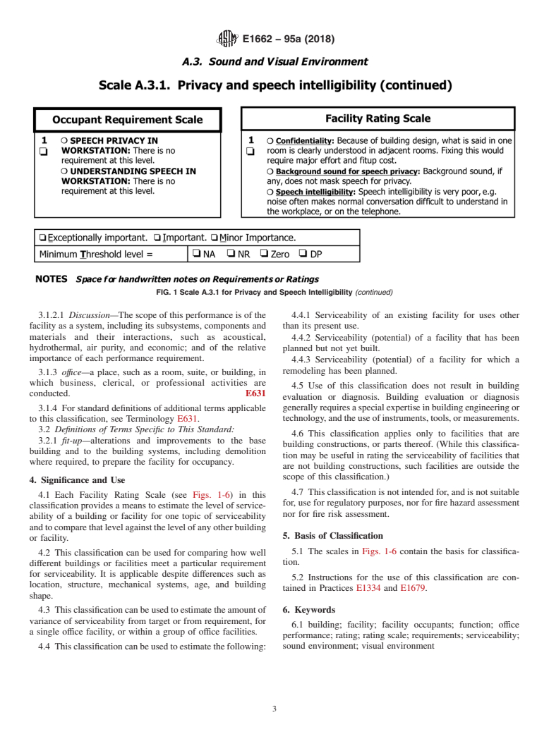 ASTM E1662-95a(2018) - Standard Classification for Serviceability of an Office Facility for Sound and Visual Environment