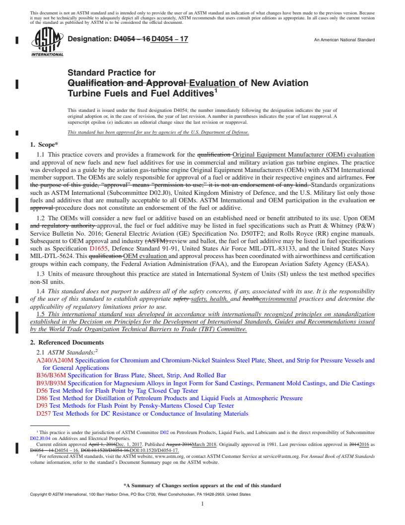 REDLINE ASTM D4054-17 - Standard Practice for  Evaluation of New Aviation Turbine Fuels and Fuel Additives