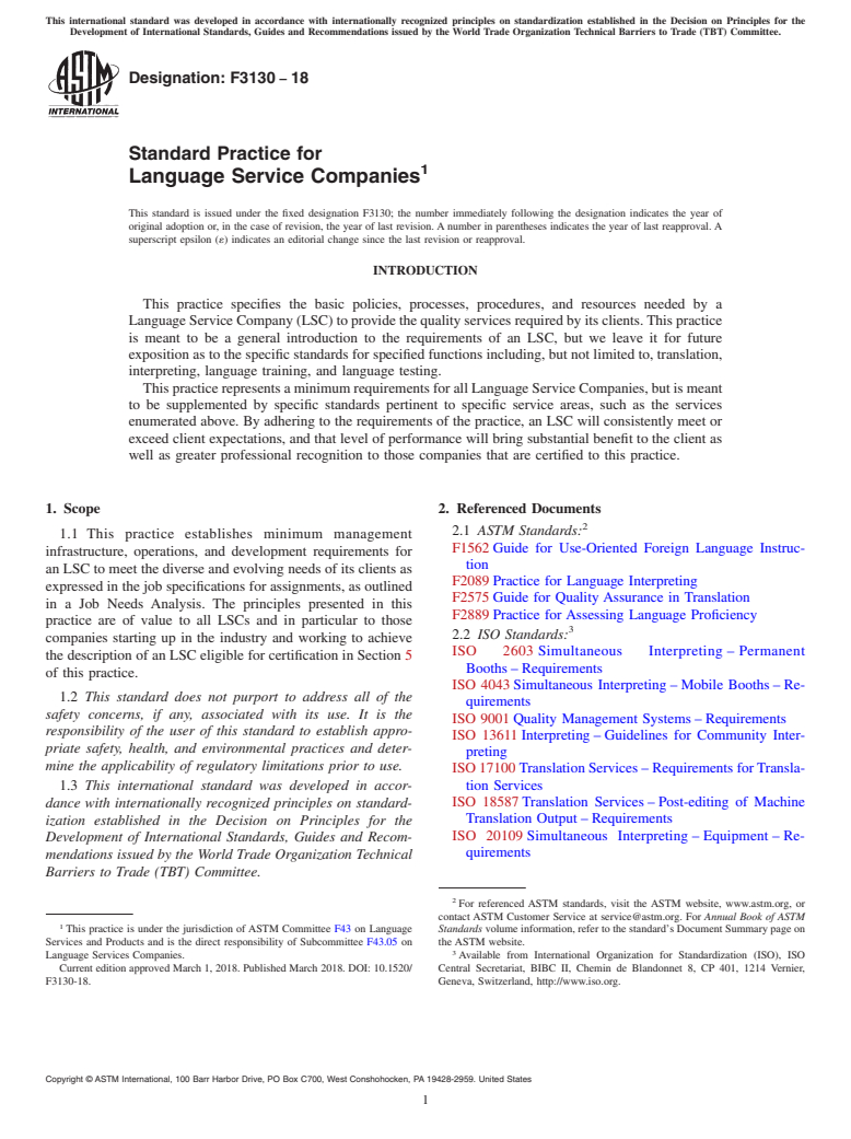 ASTM F3130-18 - Standard Practice for Language Service Companies