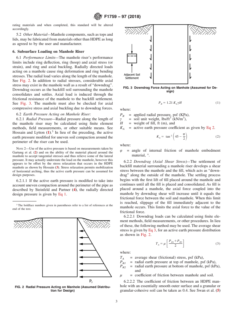 ASTM F1759-97(2018) - Standard Practice for  Design of High-Density Polyethylene (HDPE) Manholes for Subsurface  Applications