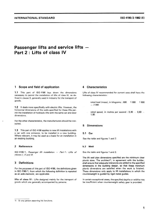 ISO 4190-2:1982 - Passenger lifts and service lifts