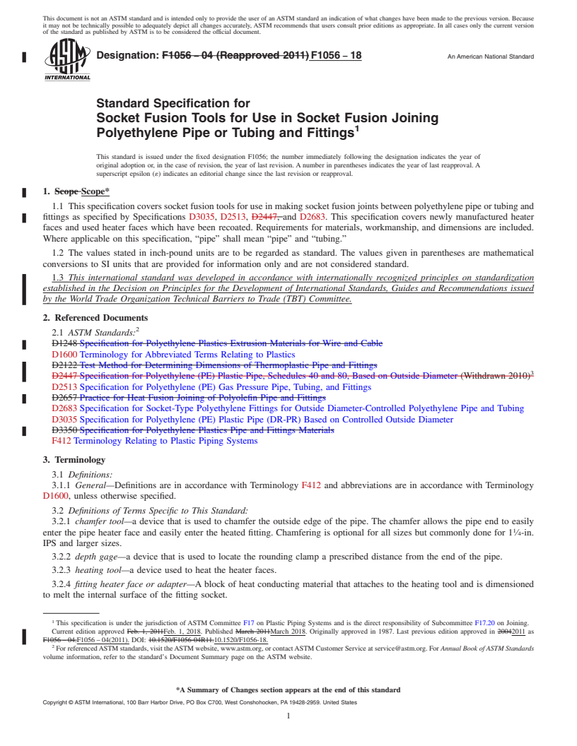 REDLINE ASTM F1056-18 - Standard Specification for  Socket Fusion Tools for Use in Socket Fusion Joining Polyethylene   Pipe or Tubing and Fittings