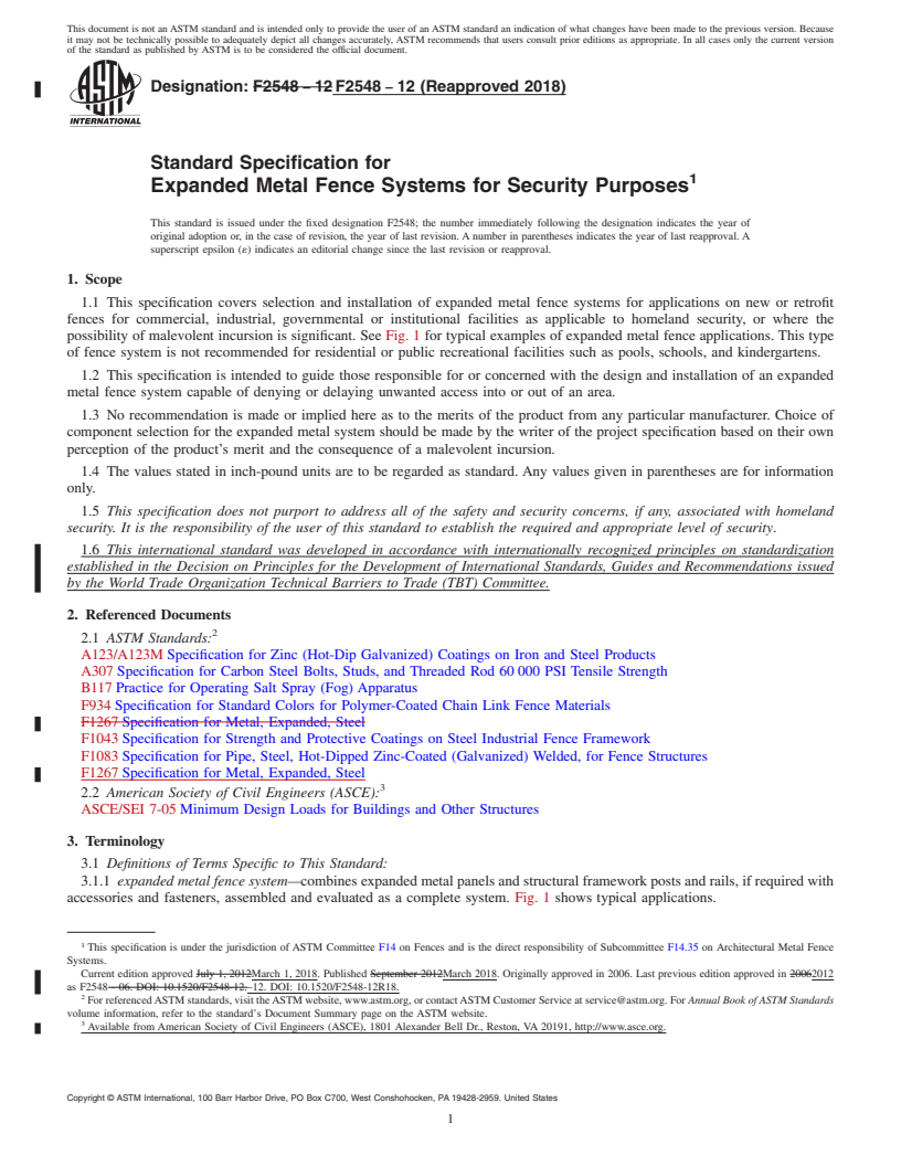 REDLINE ASTM F2548-12(2018) - Standard Specification for  Expanded Metal Fence Systems for Security Purposes