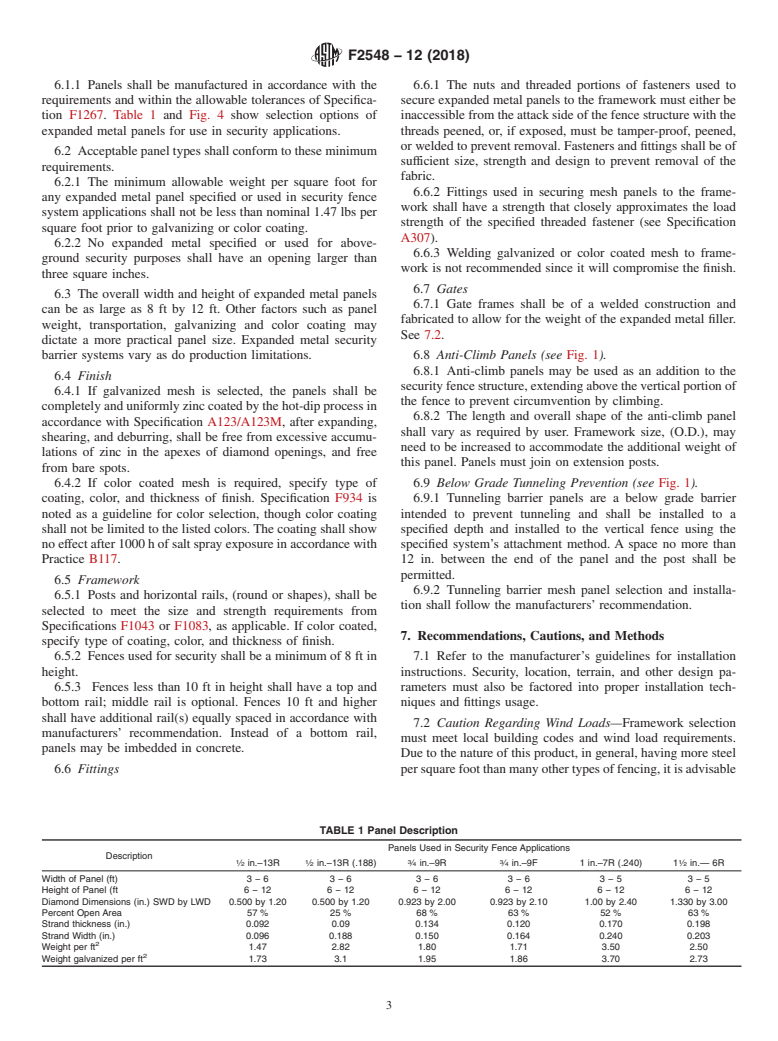 ASTM F2548-12(2018) - Standard Specification for  Expanded Metal Fence Systems for Security Purposes