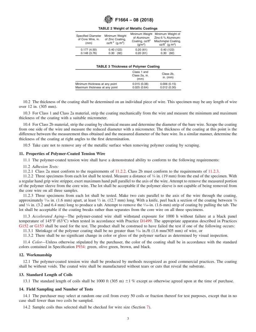 REDLINE ASTM F1664-08(2018) - Standard Specification for  Poly(Vinyl Chloride) (PVC) and Other Conforming Organic Polymer-Coated  Steel Tension Wire Used with Chain-Link Fence