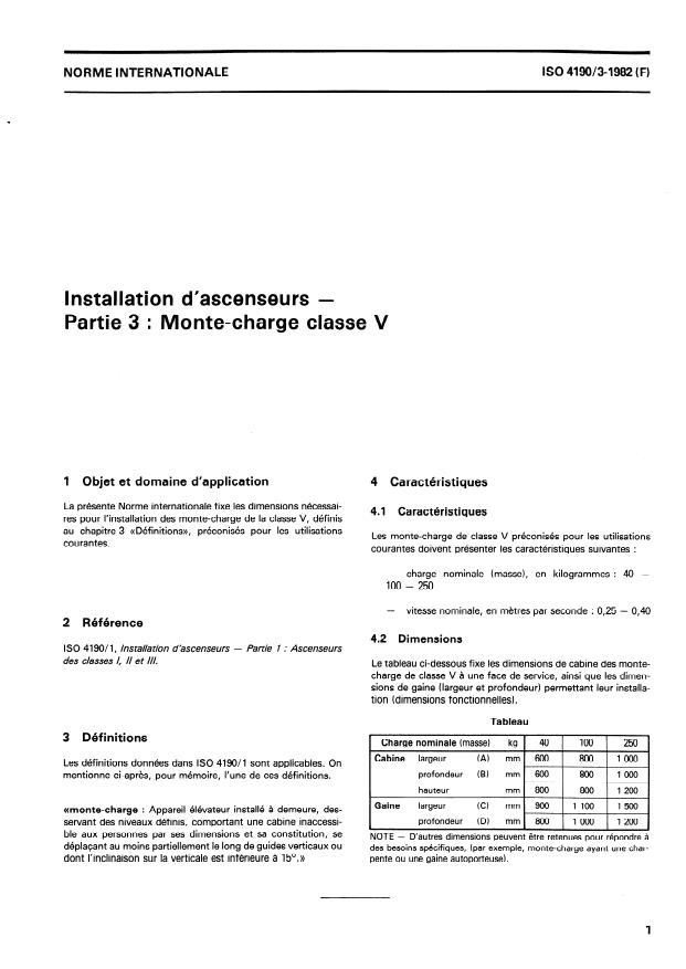 ISO 4190-3:1982 - Installation d'ascenseurs