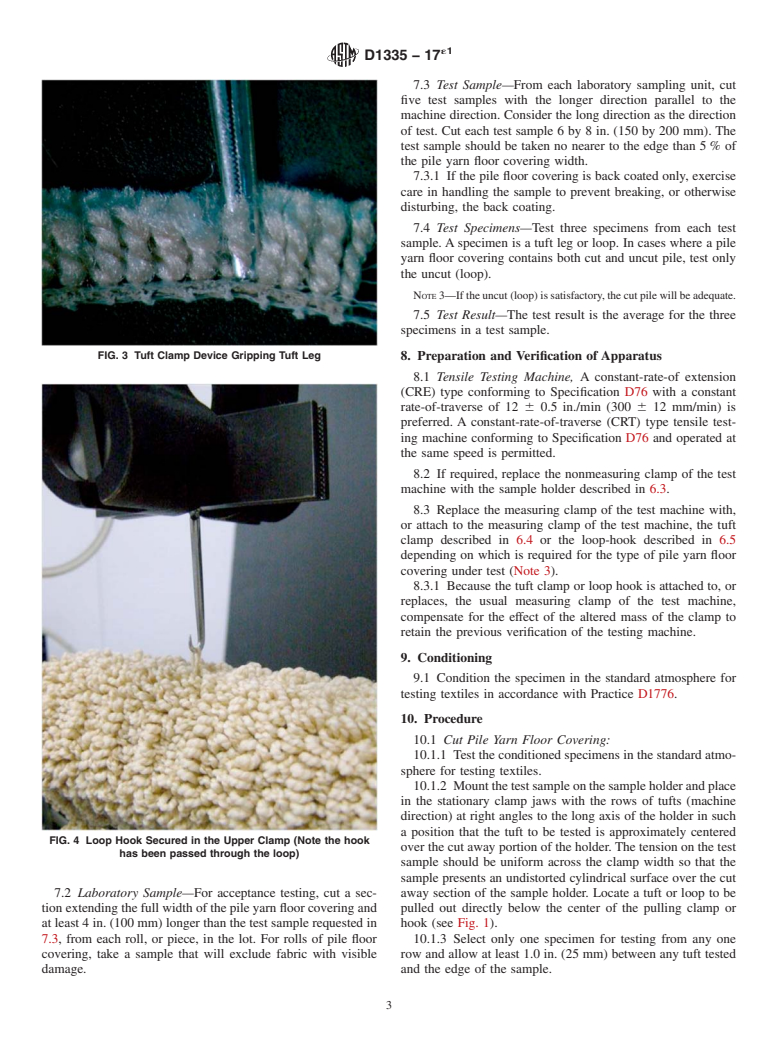 ASTM D1335-17e1 - Standard Test Method for  Tuft Bind of Pile Yarn Floor Coverings