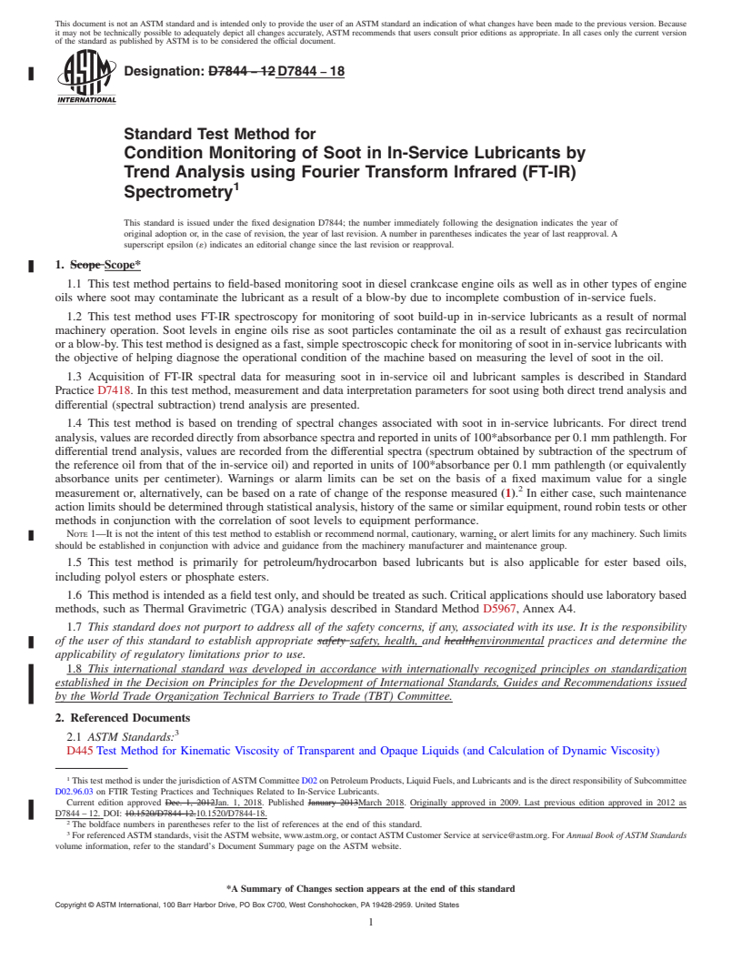 REDLINE ASTM D7844-18 - Standard Test Method for Condition Monitoring of Soot in In-Service Lubricants by Trend  Analysis using Fourier Transform Infrared (FT-IR) Spectrometry