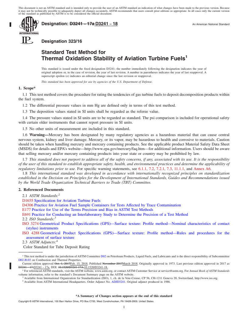 REDLINE ASTM D3241-18 - Standard Test Method for Thermal Oxidation Stability of Aviation Turbine Fuels