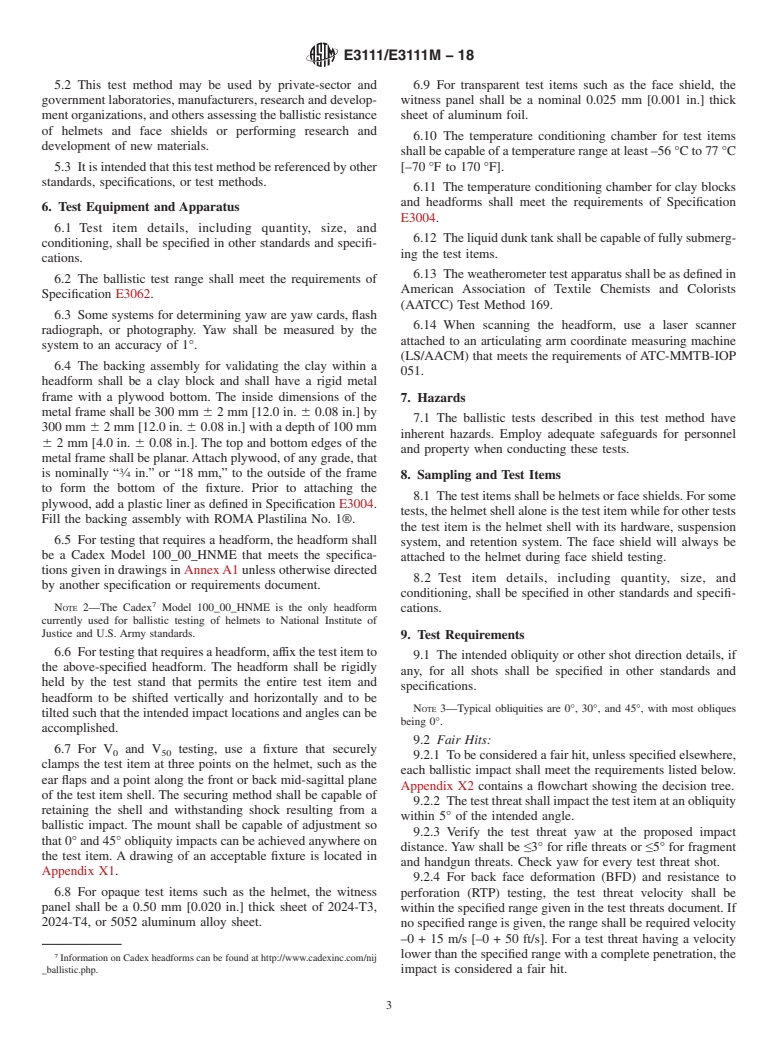 ASTM E3111/E3111M-18 - Standard Test Method for Ballistic Resistant Head Protection