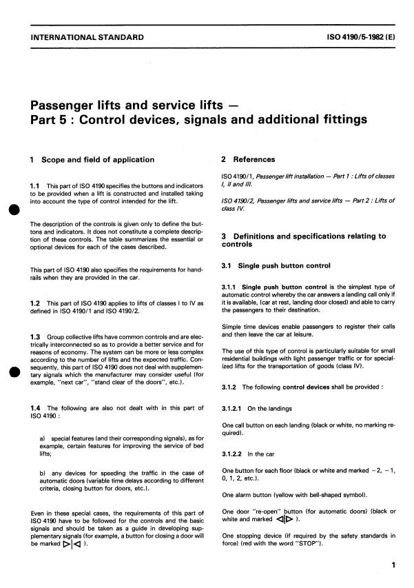 ISO 4190-5:1982 - Passenger lifts and service lifts