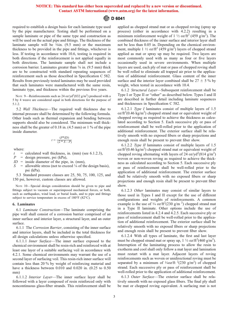 ASTM D6041-97 - Standard Specification for Contact-Molded "Fiberglass" (Glass-Fiber-Reinforced Thermosetting Resin) Corrosion Resistant Pipe and Fittings