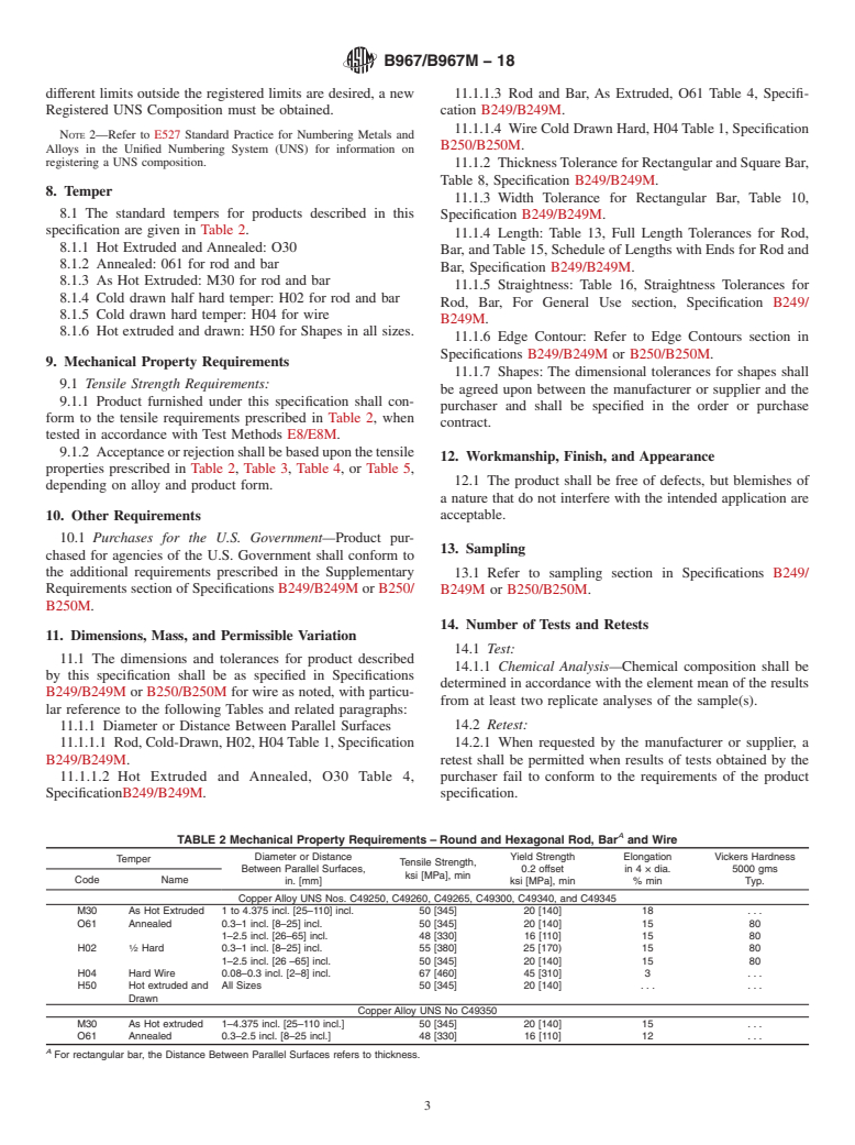 ASTM B967/B967M-18 - Standard Specification for Copper-Zinc-Tin-Bismuth Alloy Rod, Bar and Wire