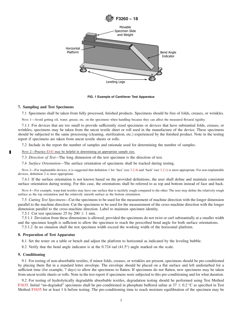 REDLINE ASTM F3260-18 - Standard Test Method for Determining the Flexural Stiffness of Medical Textiles