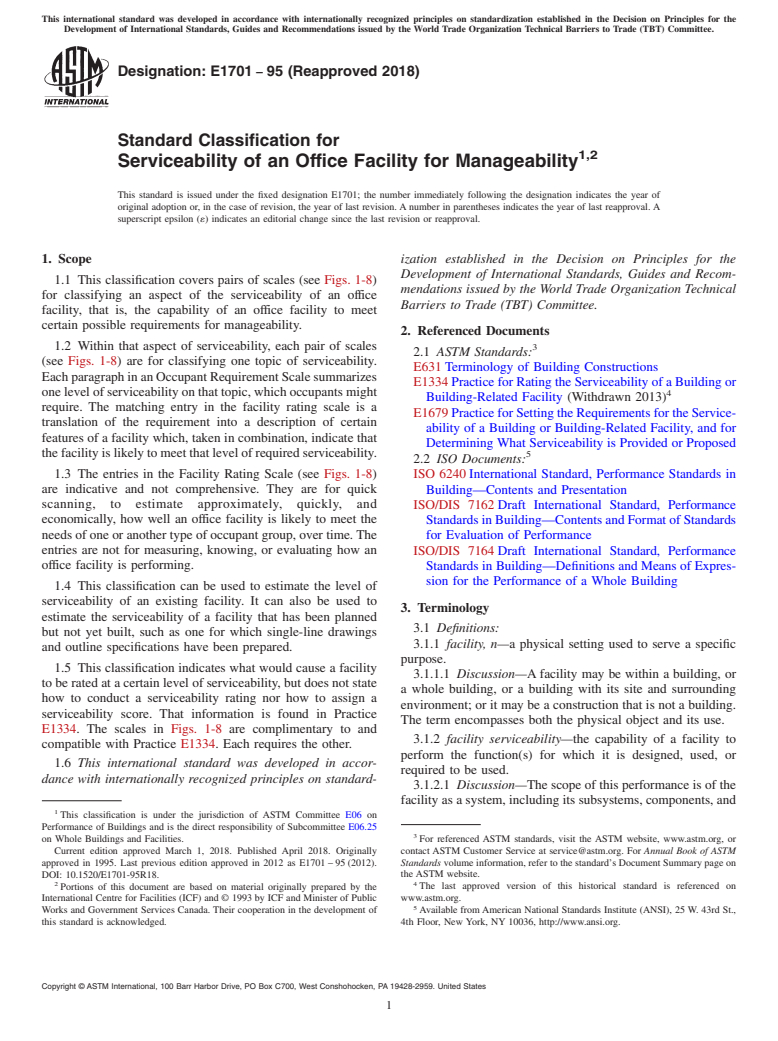 ASTM E1701-95(2018) - Standard Classification for Serviceability of an Office Facility for Manageability