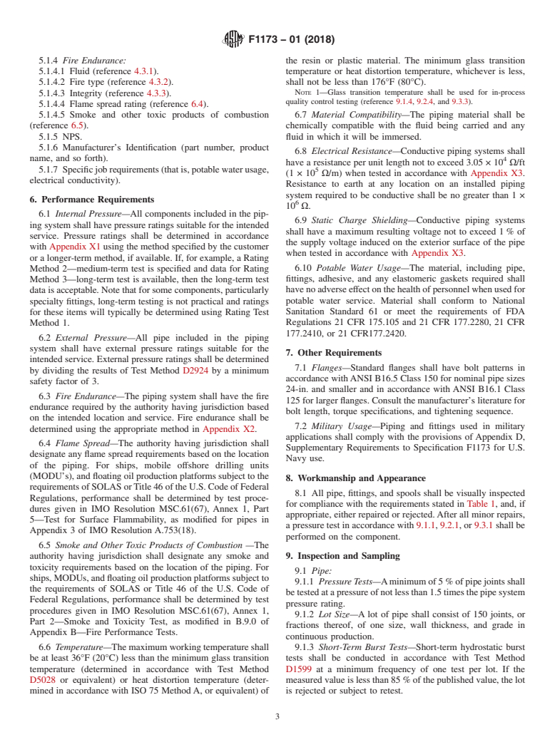 ASTM F1173-01(2018) - Standard Specification for  Thermosetting Resin Fiberglass Pipe Systems to Be Used for  Marine Applications